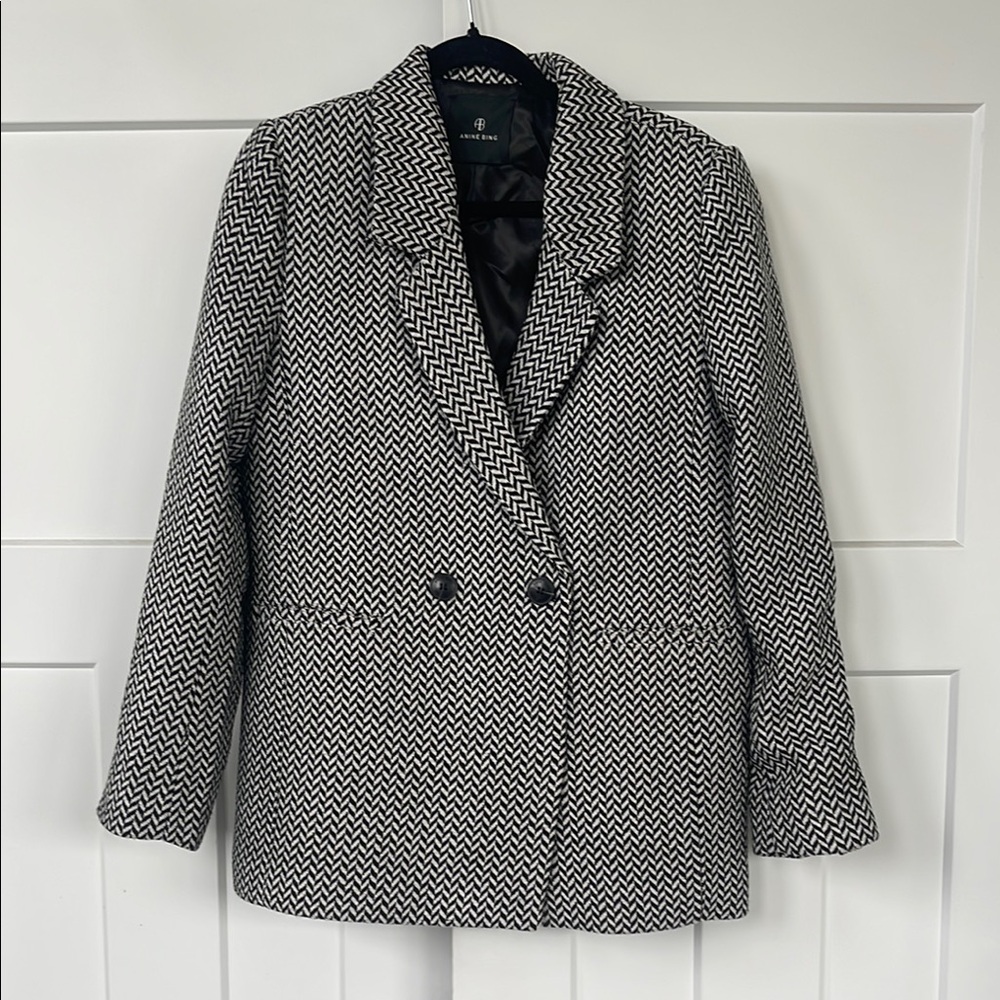 Anine Bing Black and White Herringbone Blazer